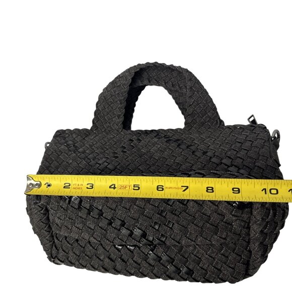 Haute Shore Mark Edge Black Woven Mini Tote Bag With Top Handles & Detachable St - Picture 15 of 16